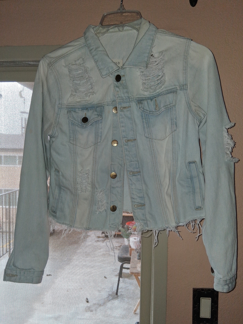 Mono B Light Blue Distressed Denim Jacket